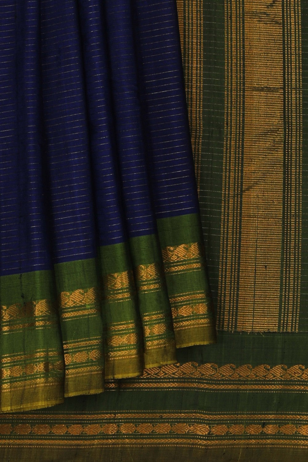 Image of Gadwal Cotton Indigo Blue Saree